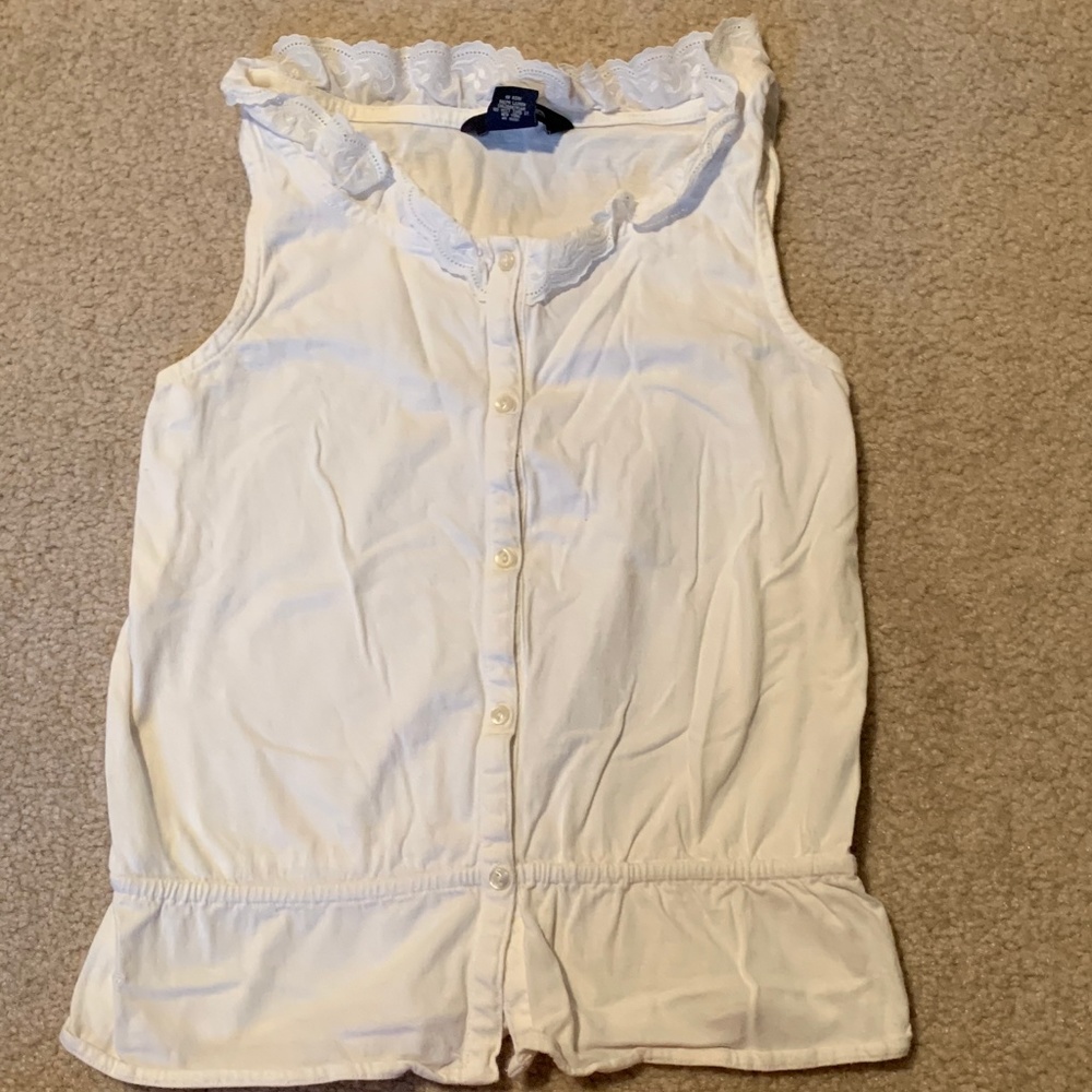 Girls' White Sleeveless Top with Eyelet Lace